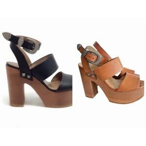 Sonia Rykiel Platform Sandals •38/7• Strappy Wood Brown Leather Studded WORN 1x
